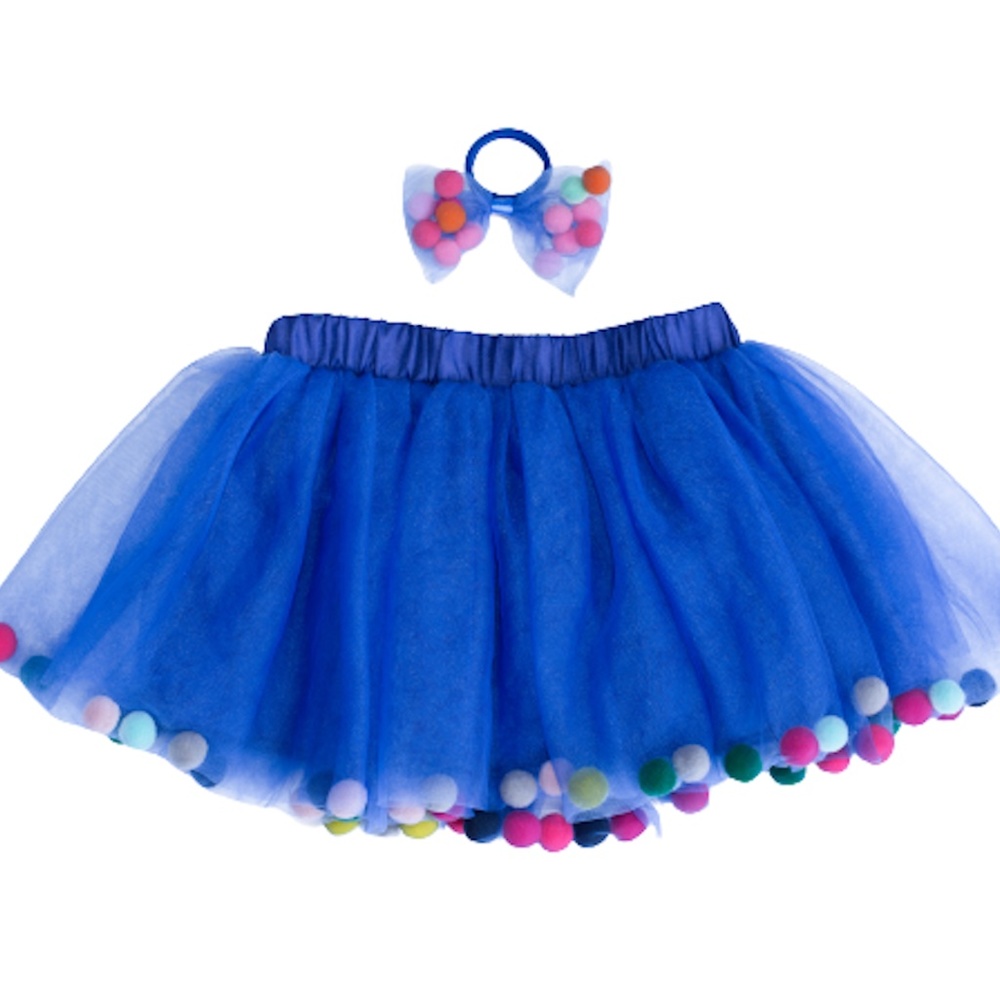 Blue Tutu | Pom Pom Tutu and Bow Hair Tie | 2Pcs Set | Tutu For Girls | Kids